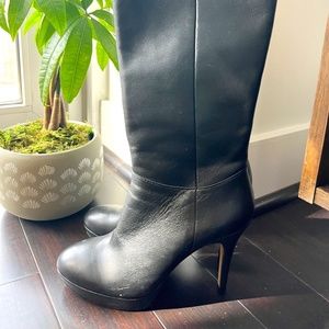 Black leather platform boots, soft leather. Very comfortable.